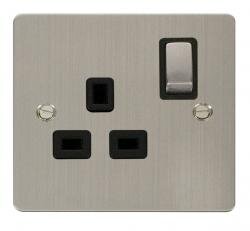 CLICK SINGLE SOCKET  FLAT SCREWED STAINLESS STEEL BLACK INSERT 13AMP