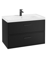 FINLAND 80CM TWO DRAWER WALL HUNG MATT BLACK VANITY UNIT - MATT BLACK HANDLE