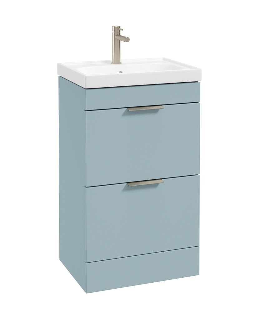 STOCKHOLM FLOORSTANDING 50CM TWO DRAWER VANITY UNIT MATT MORNING SKY BLUE - BRUSHED NICKEL HANDLE