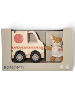 Egmont Toys Ambulance with Miniature Friend plush and wooden toy in display box front view