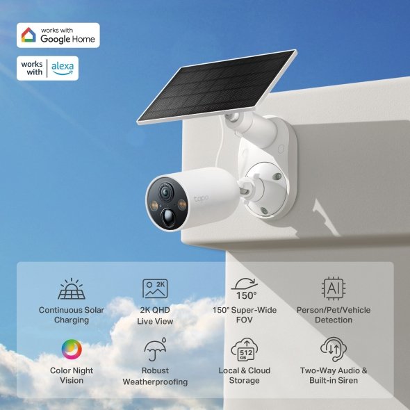 "Side profile of Tapo C425 KIT showing 150° wide-angle lens" | IC PLUS