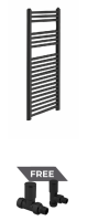 LADDER 1200X500MM STRAIGHT TOWEL WARMER BLACK & ANGLED RADIATOR VALVES
