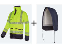 8524A Hi-Vis Rain Bomber Jackety With ARC Protection Yellow/Navy + 7204 Lopra Hood Navy