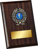 17.5cm Walnut Plaque, Black/Gold Trim (V2251)