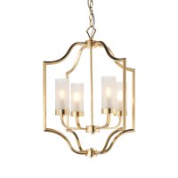 EDREA 4 LIGHT PENDANT, SATIN BRASS WITH FROSTED GLASS SHADES
