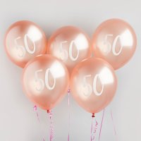 Rose Gold Number '50' Latex 12" Balloons - Pack of 5