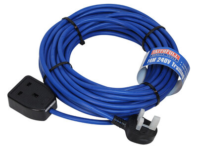 Faithfull Trail Lead 14m 240V 13AMP Plug to 1 Gang Trailing Socket 1.5mm Arctic Blue Cable