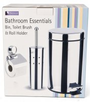 SET OF BATH ESSENTIALS - BIN, TOILET BRUSH & ROLL HOLDER