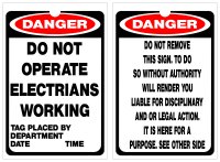DANGER DNO Electricians Working Tag, Pack 25