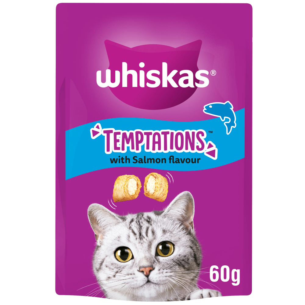 Whiskas Temptations with Salmon Flavour Cat Treats 6x60gm DR16F