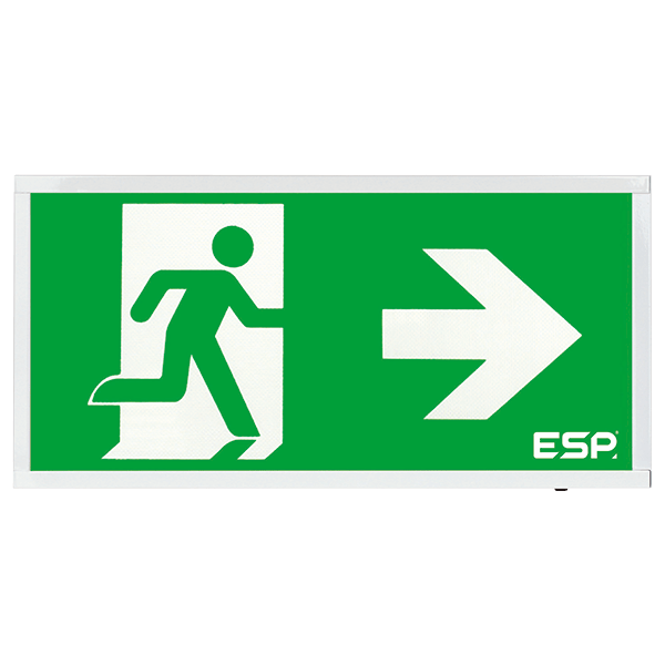 ESP Duceri Emergency Surface Exit Box 3W LED IP20 Right Legend Lithium Battery Maintained White