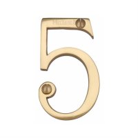 C1560-5-PB - Heritage Brass Numeral 5 Face Fix 76mm (3") Polished Brass Finish