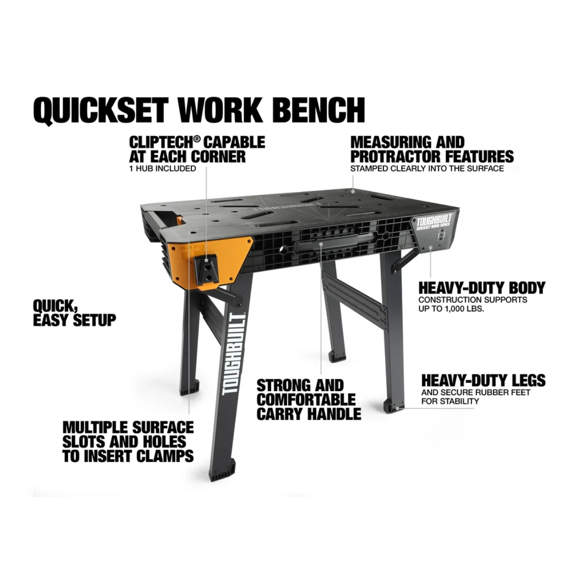 ToughBuilt TB-WB700 QuickSet Folding Work Bench - 1000lb Capacity