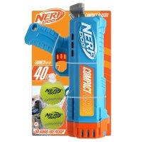 Nerf Dog GIFT SET CARD: Compact Blaster and 2.5in Non-Squeak Tennis Ball 12in 2pk Light Blue/Orange/Gray and Yellow