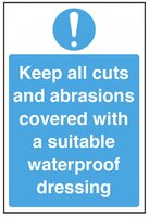 Catering Signs - Cuts and Abrasions Covered 300mm x 200mm