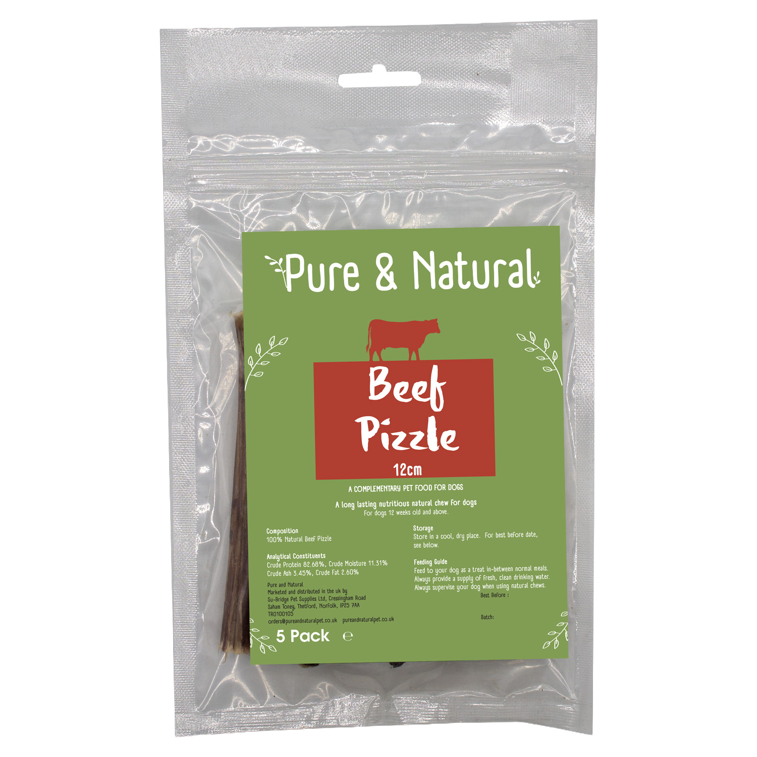 Pure & Natural 12cm Bulls Pizzle 5pk