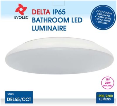 EVOLEC IP65 18/25W DELTA LUMINAIRE DIMMABLE CCT(BOX 10) | DEL65/CCT