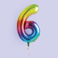 Rainbow Number '6' Foil 34" Balloon