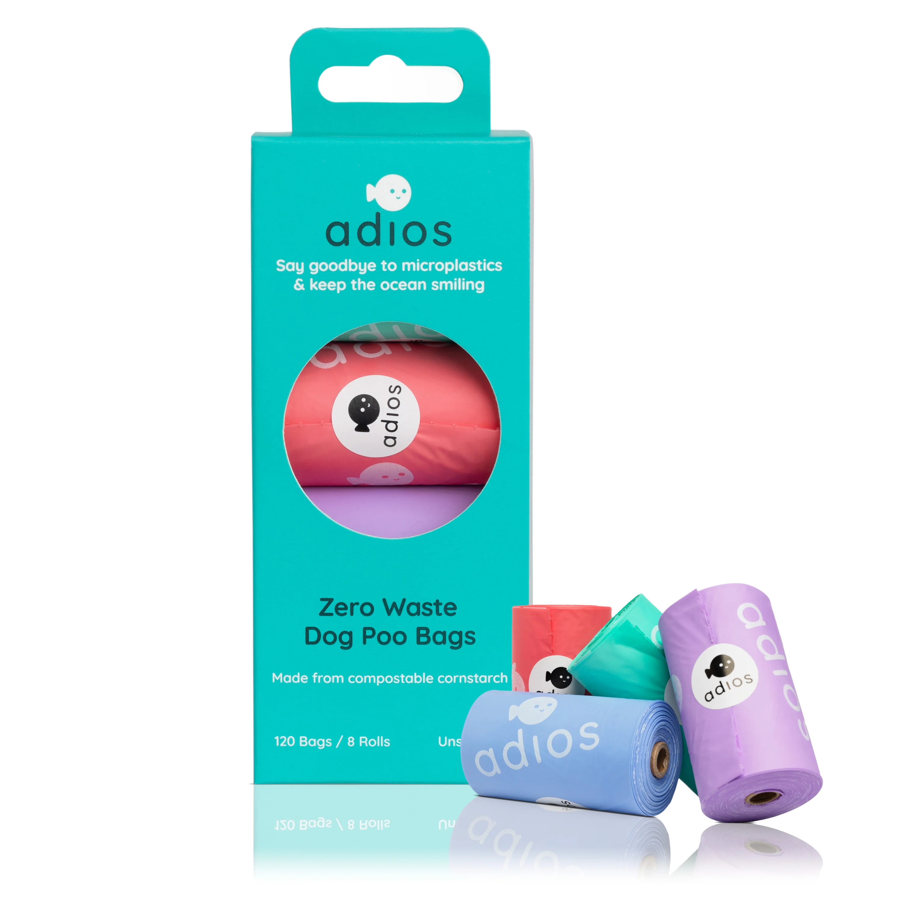 Adios Compostable Dog Poo Bags Non Handled Rainbow Rolls 8x15