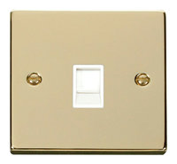 Click Deco Victorian Polished Brass with White Insert Single RJ11 Socket | LV0101.0167