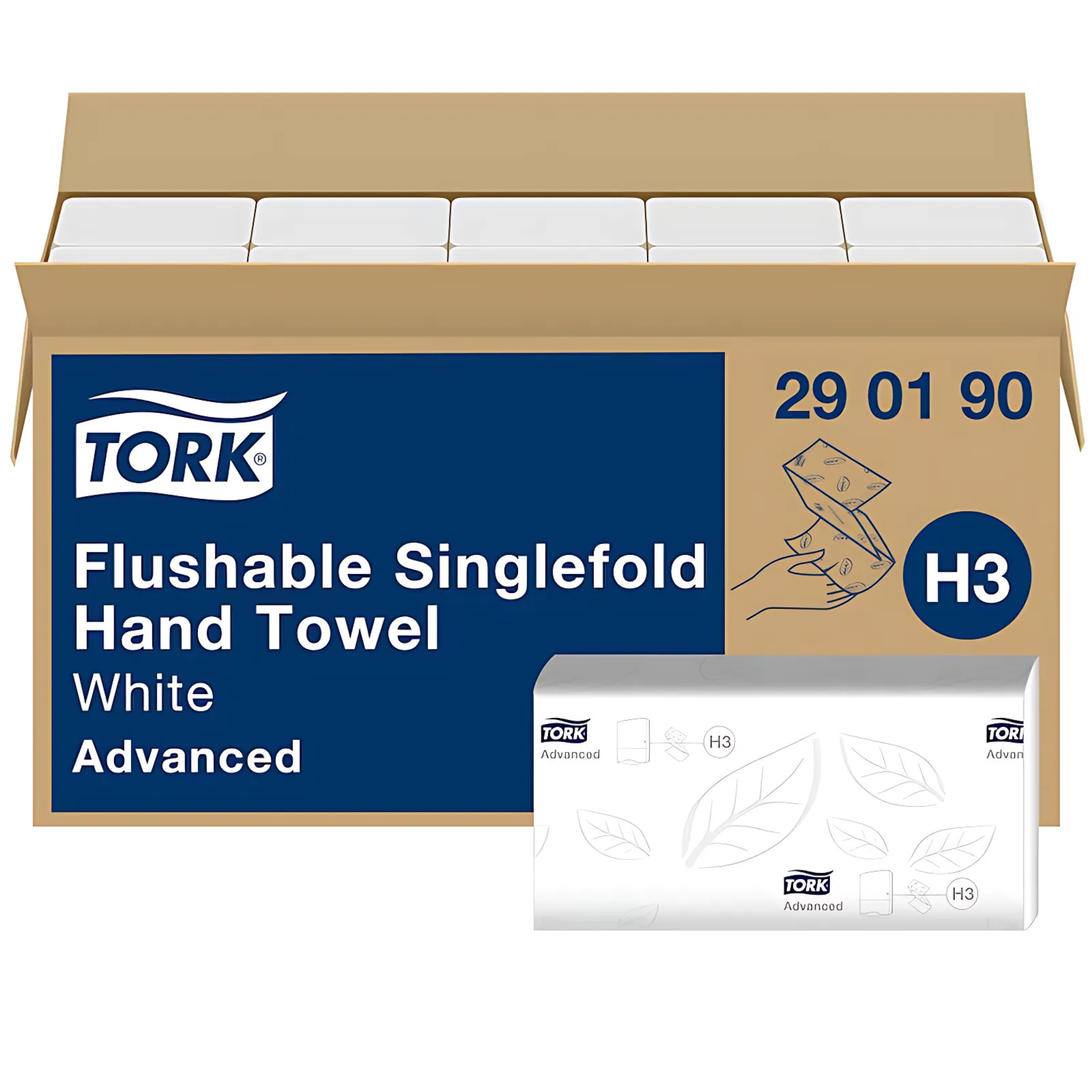 Tork Flushable Singlefold Hand Towel Advanced, 2-Ply, White, Case