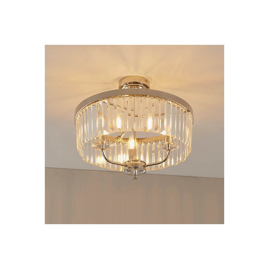 Endon Round Bright Nickel Cut Glass Semi-Flush