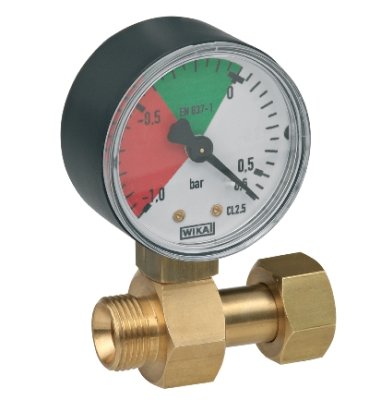 T-stuk+vaccuum-manometer 3/8Fx3/8M -1 tot 0.6 bar