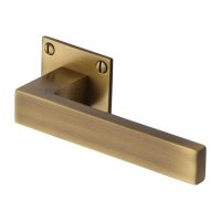 BAU1928-AT - Heritage Brass Door Handle Lever Latch on Square Rose Delta Bh Design Antique Brass Finish