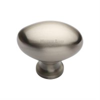 C114-38-SN - Heritage Brass Cabinet Knob Victorian Oval Design 38mm Satin Nickel Finish