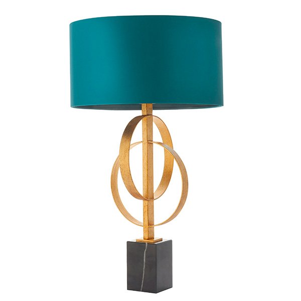 Endon Double Hoop Gold Leaf Table Light With Teal Shade