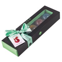 Deluxe gift box of 5 fruity Picasso chocolates with menu tag 6x95g