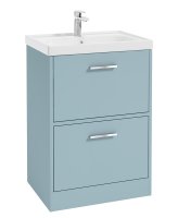 FINLAND 60CM TWO DRAWER MORNING SKY BLUE MATT FLOOR STANDING VANITY UNIT - BRUSHED CHROME HANDLE