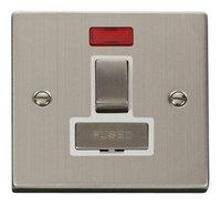 Click Deco Victorian Stainless Steel with White Insert Switch Fused Spur with Neon | LV0101.0110