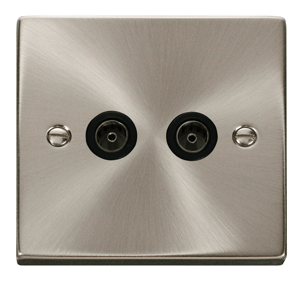 Click Deco 2G TV Socket Satin Chrome Black Insert VPSC066BK