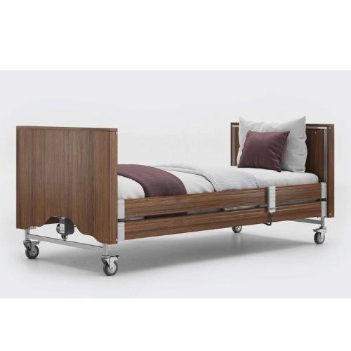 Classic Profiling Bed is enclosed with side rails and made from walnut.