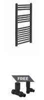LADDER 800X500MM STRAIGHT TOWEL WARMER BLACK & ANGLED RADIATOR VALVES