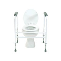 This height adjustable toilet surround frame also provides extra wide support for the client.