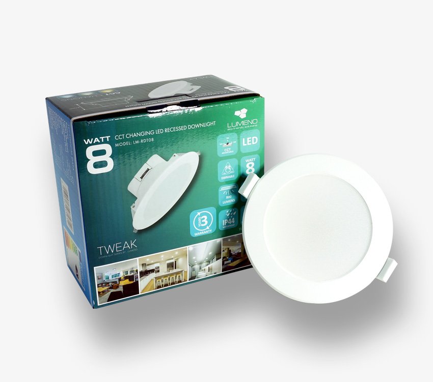 Lumeno 8W Tweak IP44 CCT F/R Dimmable LED Downlight