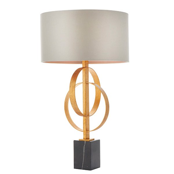 Endon Double Hoop Gold Leaf Table Light With Mink Shade