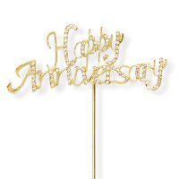 Diamante "Happy Anniversary" On Stem Gold - 65 x 35mm