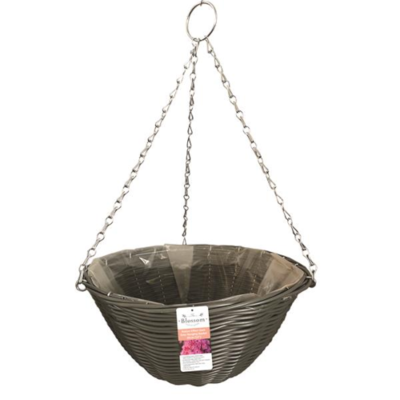 Blossom Dark Grey Rattan Hanging Basket