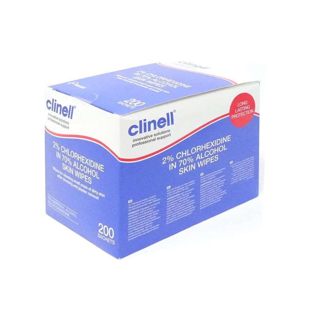 Clinell Skin Wipes 2 Chlorhexidine with Alcohol Sachets (200) J.A.K