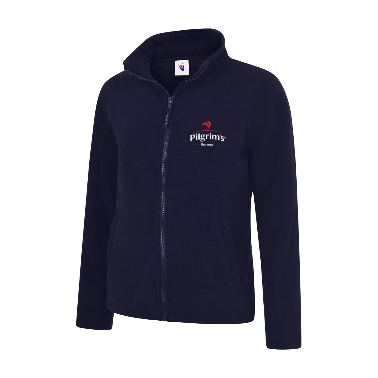 Ladies Navy Fleece Jacket with Pilgrim's Logo