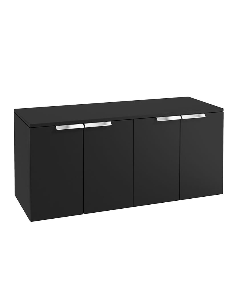 STOCKHOLM 120CM WALL HUNG FOUR DOOR MATT BLACK  COUNTERTOP VANITY UNIT - BRUSHED CHROME HANDLE