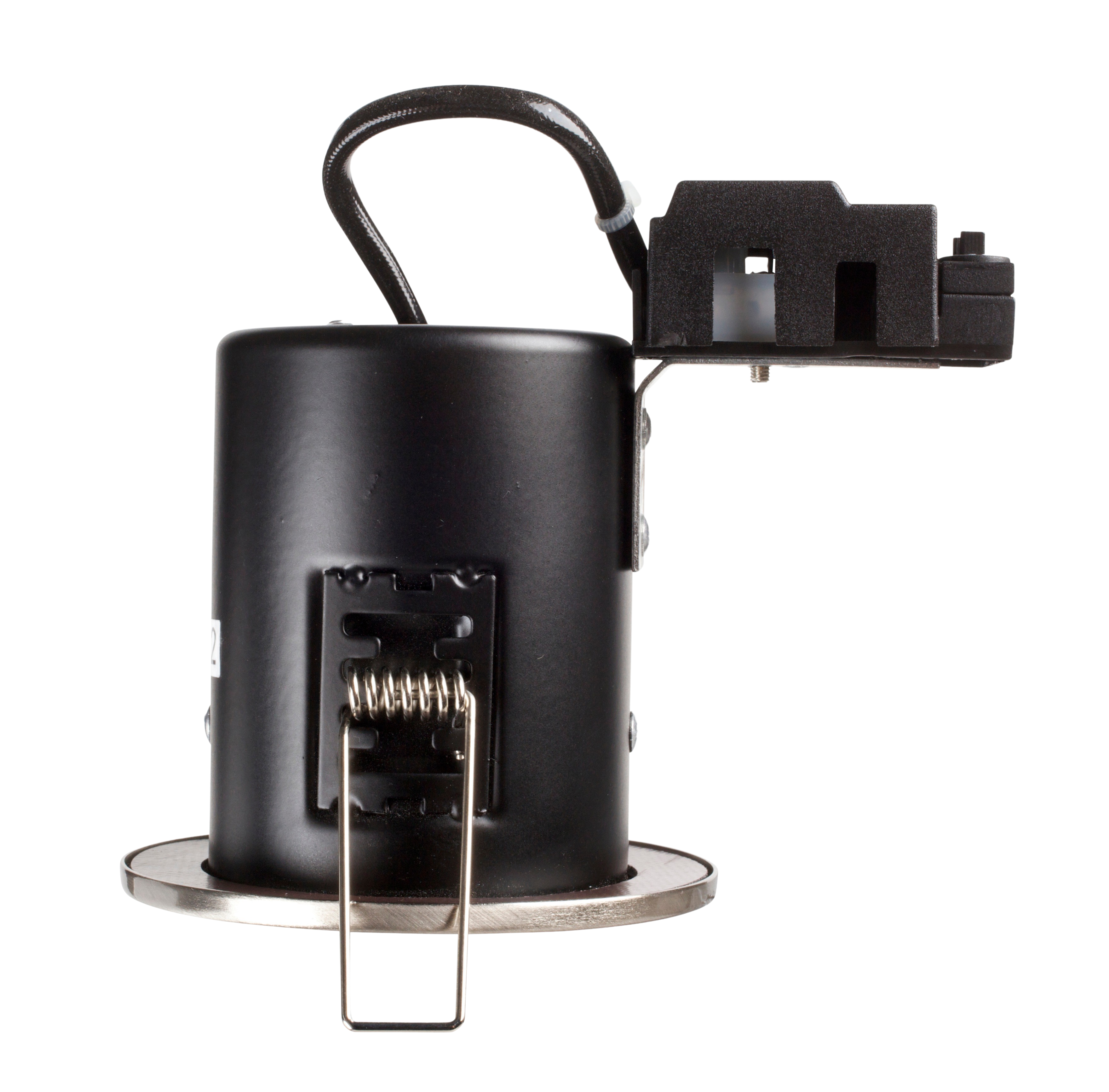 COMPACT 50W mains voltage pressed steel fire rated downlight, IP20, 72mm, Chrome, dimmable