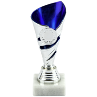 15.5cm Silver/Blue Cup on White Marble