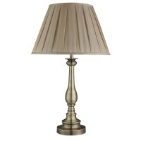 TABLE LAMP, ANTIQUE BRASS, MINK PLEATED SHADE