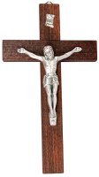 Wood Crucifix/Metal Corpus/6 Inch   (10308)