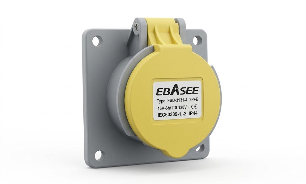 Ebasee CEE IP44 Panel Mounted Socket 3X32A 110V Yellow