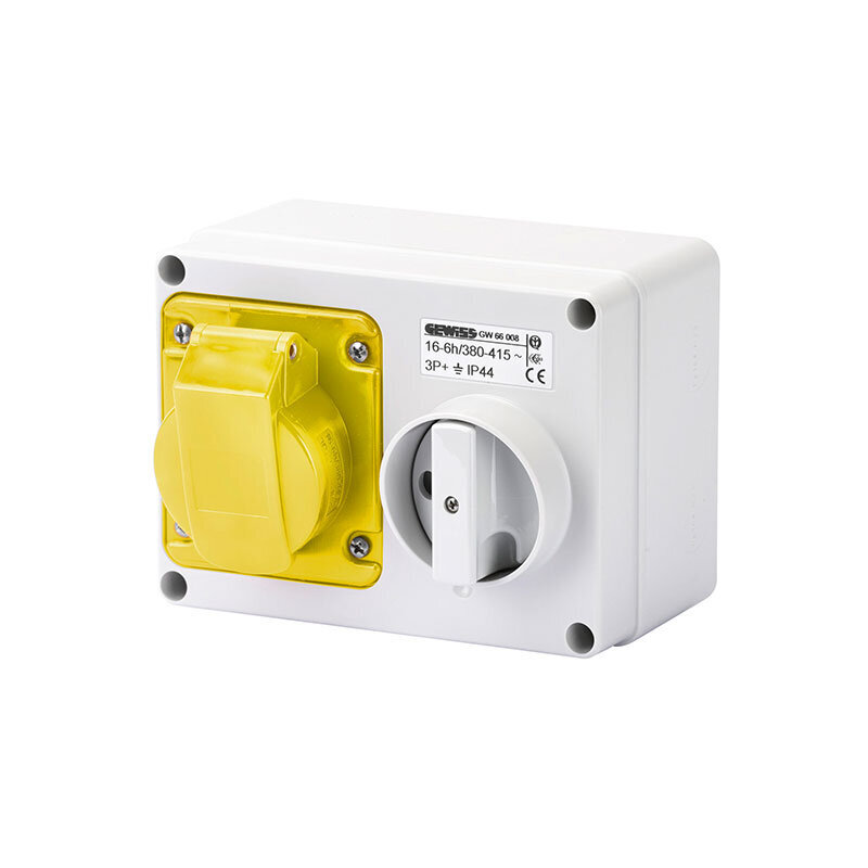 Gewiss GW66001 Interlocked Switch Socket - 16A - 2P+E - 110-130V (Yellow) - IP44